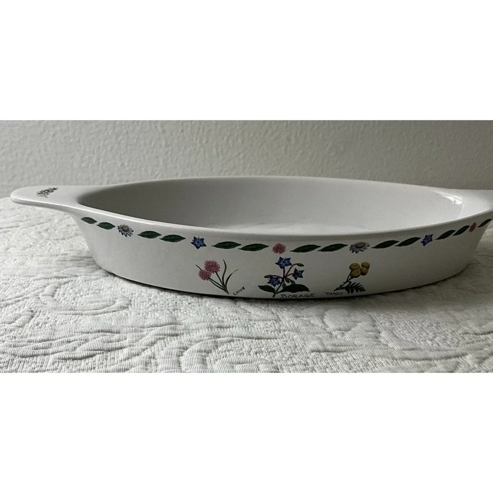 Vintage Kent‎ Pottery Herb Garden Augratin Dish Hand Paint Stoneware Cottagecore